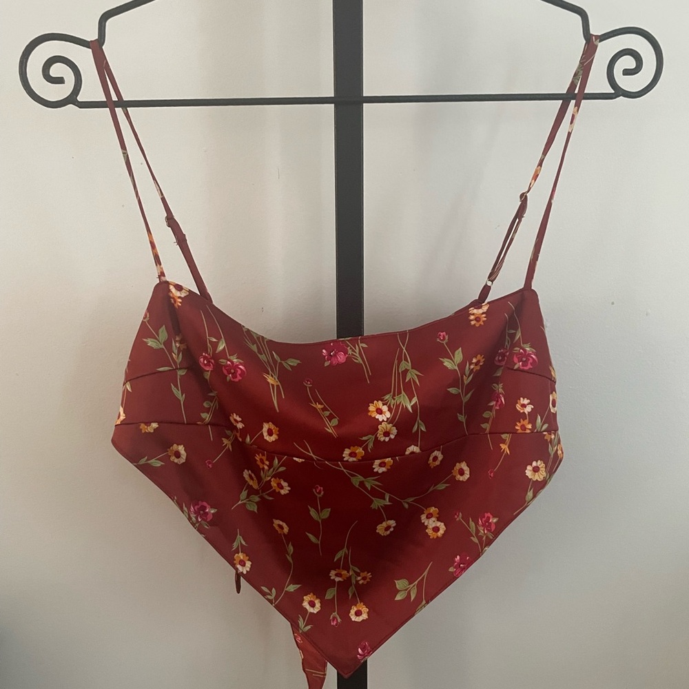 Danielle Bernstein Red Floral Crop Top